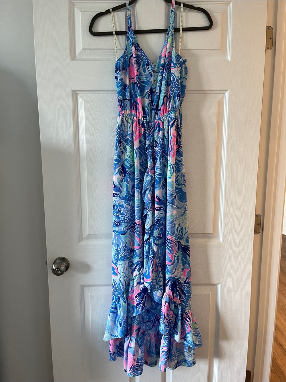 Lilly Pulitzer Blue Pink Green Print Maxi Dress